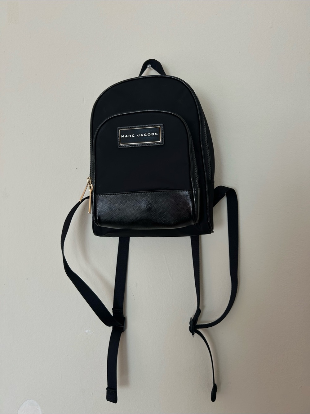 Marc Jacobs Nylon Black Mini Backpack with Gold Zipper Accents